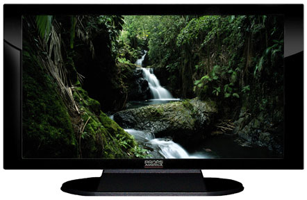 32" TV Prop Plasma-LED Flat Screen TV in Gloss Black on Matte Black-XX Style Series with Onomea Falls in Hawaii Screen