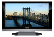 47" TV Prop LED HDTV Prop with Bottom Speaker in Gloss Black on Matte Silver-BB Style Series with Manhattan Bridge Screen