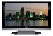 47" TV Prop LED HDTV Prop with Bottom Speaker in Gloss Black on Matte Silver-BB Style Series with Miami at Dusk Screen