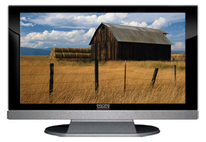 47" TV Prop LED HDTV Prop with Bottom Speaker in Gloss Black on Matte Silver-BB Style Series with Barn in Field Screen