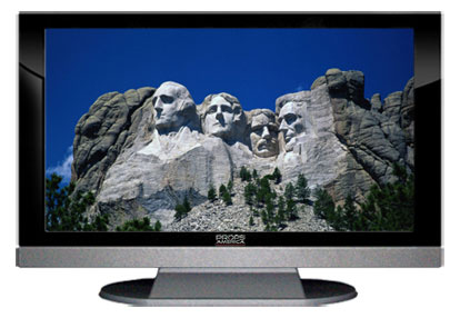 47" TV Prop LED HDTV Prop with Bottom Speaker in Gloss Black on Matte Silver-BB Style Series with Mt. Rushmore Screen