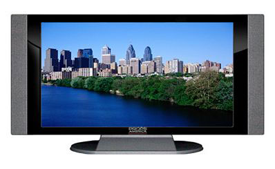 27" TV Prop HD TV Prop with Side Speakers in Gloss Black on Matte Silver-SS Style Series with Philadelphia Screen