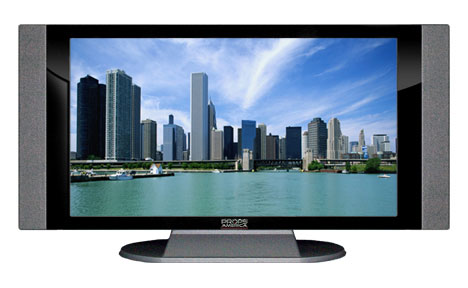 32" TV Prop HD TV Prop with Side Speakers in Gloss Black on Matte Silver-SS Style Series with Chicago and Lake Michigan Screen