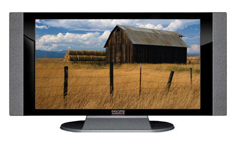 32" TV Prop HD TV Prop with Side Speakers in Gloss Black on Matte Silver-SS Style Series with Barn in Field Screen