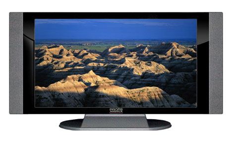 32" TV Prop HD TV Prop with Side Speakers in Gloss Black on Matte Silver-SS Style Series with Badlands South Dakota Screen