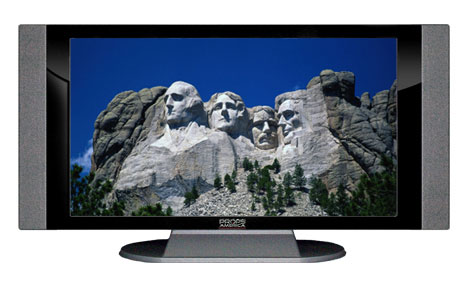 22" TV Prop HD TV Prop with Side Speakers in Gloss Black on Matte Silver-SS Style Series with Mt. Rushmore Screen