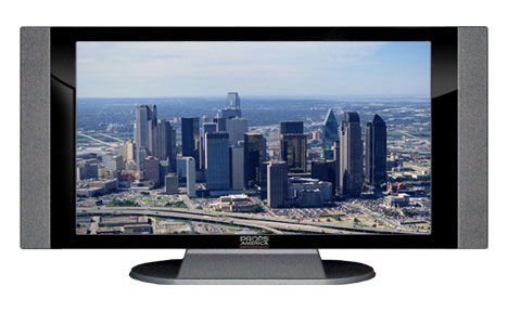 32" TV Prop HD TV Prop with Side Speakers in Gloss Black on Matte Silver-SS Style Series with Dallas Screen