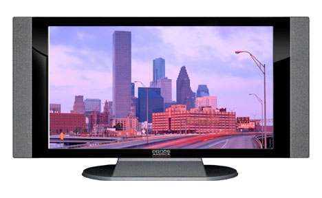 32" TV Prop HD TV Prop with Side Speakers in Gloss Black on Matte Silver-SS Style Series with Houston Screen