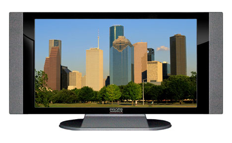 32" TV Prop HD TV Prop with Side Speakers in Gloss Black on Matte Silver-SS Style Series with Houston in the Afternoon Sun Screen