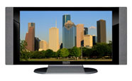 32" TV Prop HD TV Prop with Side Speakers in Gloss Black on Matte Silver-SS Style Series with Houston in the Afternoon Sun Screen