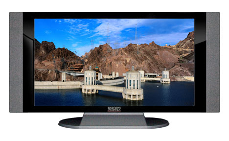 32" TV Prop HD TV Prop with Side Speakers in Gloss Black on Matte Silver-SS Style Series with Hoover Dam Screen