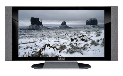 32" TV Prop HD TV Prop with Side Speakers in Gloss Black on Matte Silver-SS Style Series with Snow in Monument Valley Screen