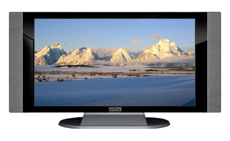 32" TV Prop HD TV Prop with Side Speakers in Gloss Black on Matte Silver-SS Style Series with Grand Tetons in the Winter Screen