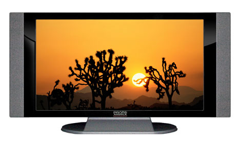 22" TV Prop HD TV Prop with Side Speakers in Gloss Black on Matte Silver-SS Style Series with Joshua Trees Screen