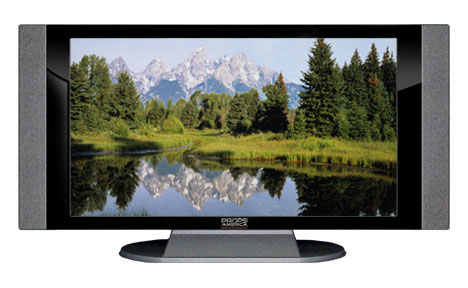 32" TV Prop HD TV Prop with Side Speakers in Gloss Black on Matte Silver-SS Style Series with Beautiful Wyoming Screen