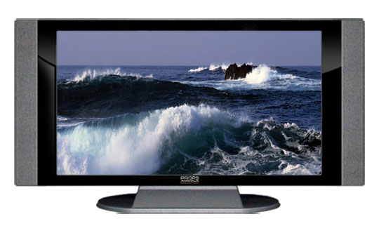 32" TV Prop HD TV Prop with Side Speakers in Gloss Black on Matte Silver-SS Style Series with The Surf Screen