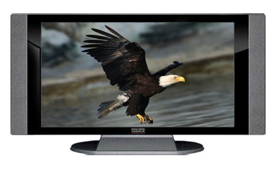 22" TV Prop HD TV Prop with Side Speakers in Gloss Black on Matte Silver-SS Style Series with Bald Eagle Screen