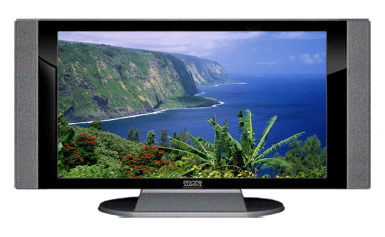 32" TV Prop HD TV Prop with Side Speakers in Gloss Black on Matte Silver-SS Style Series with Hawaiian Coast Screen