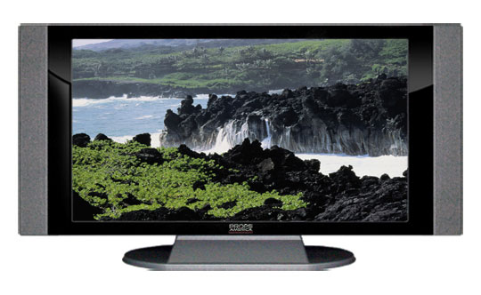 22" TV Prop HD TV Prop with Side Speakers in Gloss Black on Matte Silver-SS Style Series with Waves against the Lava Rocks Screen