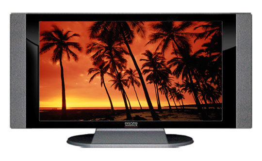 52" TV Prop HD TV Prop with Side Speakers in Gloss Black on Matte Silver-SS Style Series with Hawaiian Sunset Screen