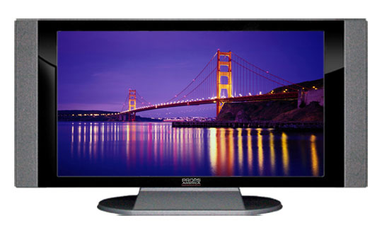 52" TV Prop HD TV Prop with Side Speakers in Gloss Black on Matte Silver-SS Style Series with Golden Gate Bridge at Night Screen