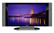 52" TV Prop HD TV Prop with Side Speakers in Gloss Black on Matte Silver-SS Style Series with Golden Gate Bridge at Night Screen