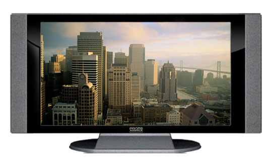 22" TV Prop HD TV Prop with Side Speakers in Gloss Black on Matte Silver-SS Style Series with San Francisco Screen