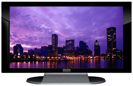 22" TV Prop Plasma-LED Flat Screen TV in Gloss Black on Matte Silver-XX Style Series with Baltimore at Night Screen