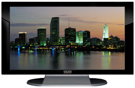 22" TV Prop Plasma-LED Flat Screen TV in Gloss Black on Matte Silver-XX Style Series with Miami at Dusk Screen