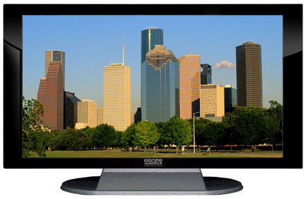 22" TV Prop Plasma-LED Flat Screen TV in Gloss Black on Matte Silver-XX Style Series with Houston in the Afternoon Sun Screen