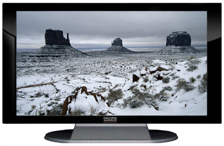 22" TV Prop Plasma-LED Flat Screen TV in Gloss Black on Matte Silver-XX Style Series with Snow in Monument Valley Screen