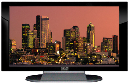 22" TV Prop Plasma-LED Flat Screen TV in Gloss Black on Matte Silver-XX Style Series with Seattle at Dusk Screen