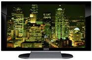 22" TV Prop Plasma-LED Flat Screen TV in Gloss Black on Matte Silver-XX Style Series with Seattle at Night Screen