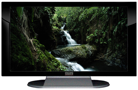 42" TV Prop Plasma-LED Flat Screen TV in Gloss Black on Matte Silver-XX Style Series with Onomea Falls in Hawaii Screen