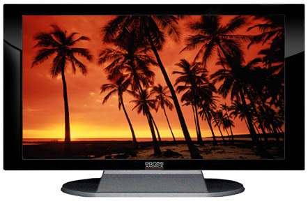 22" TV Prop Plasma-LED Flat Screen TV in Gloss Black on Matte Silver-XX Style Series with Hawaiian Sunset Screen