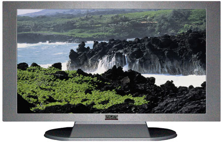 47" TV Prop Plasma-LED Flat Screen TV in Matte Silver-XX Style Series with Waves against the Lava Rocks Screen