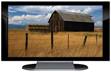 47" TV Prop Plasma-LED Flat Screen TV in Gloss Black on Matte Silver-XX Style Series with Barn in Field Screen